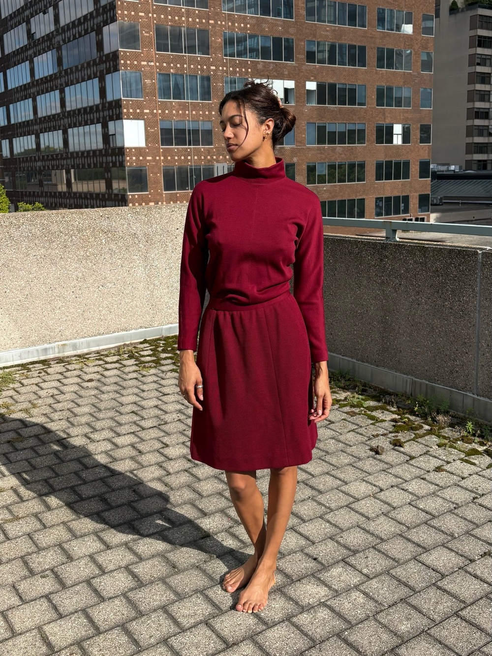 Oscar de la renta Women's Long-Sleeve Turtleneck A-Line set in Burgundy